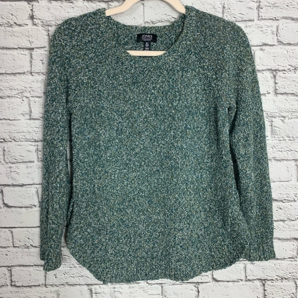 Jones New York Women’s Boucle Knit Sweater Green Blue Size Small Casual Pullover